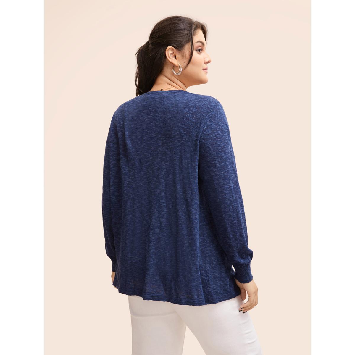 Plus Size Kimono Collar Hanky Hem Cardigan Indigo Women Casual Loose Long Sleeve Everyday Cardigans BloomChic 12/L Product Image