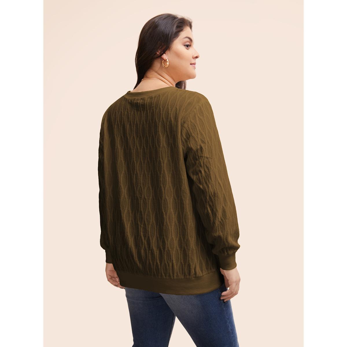 Plus Size Rib Knit Plain Elastic Cuffs Sweatshirt Women Blue Elegant Non V-neck Everyday Sweatshirts BloomChic 10/M Product Image