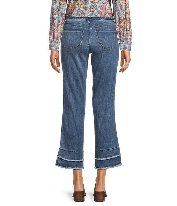 Democracy Petite Size Stretch Kick Flare Double Layer Fray Hem Crop Jeans Product Image