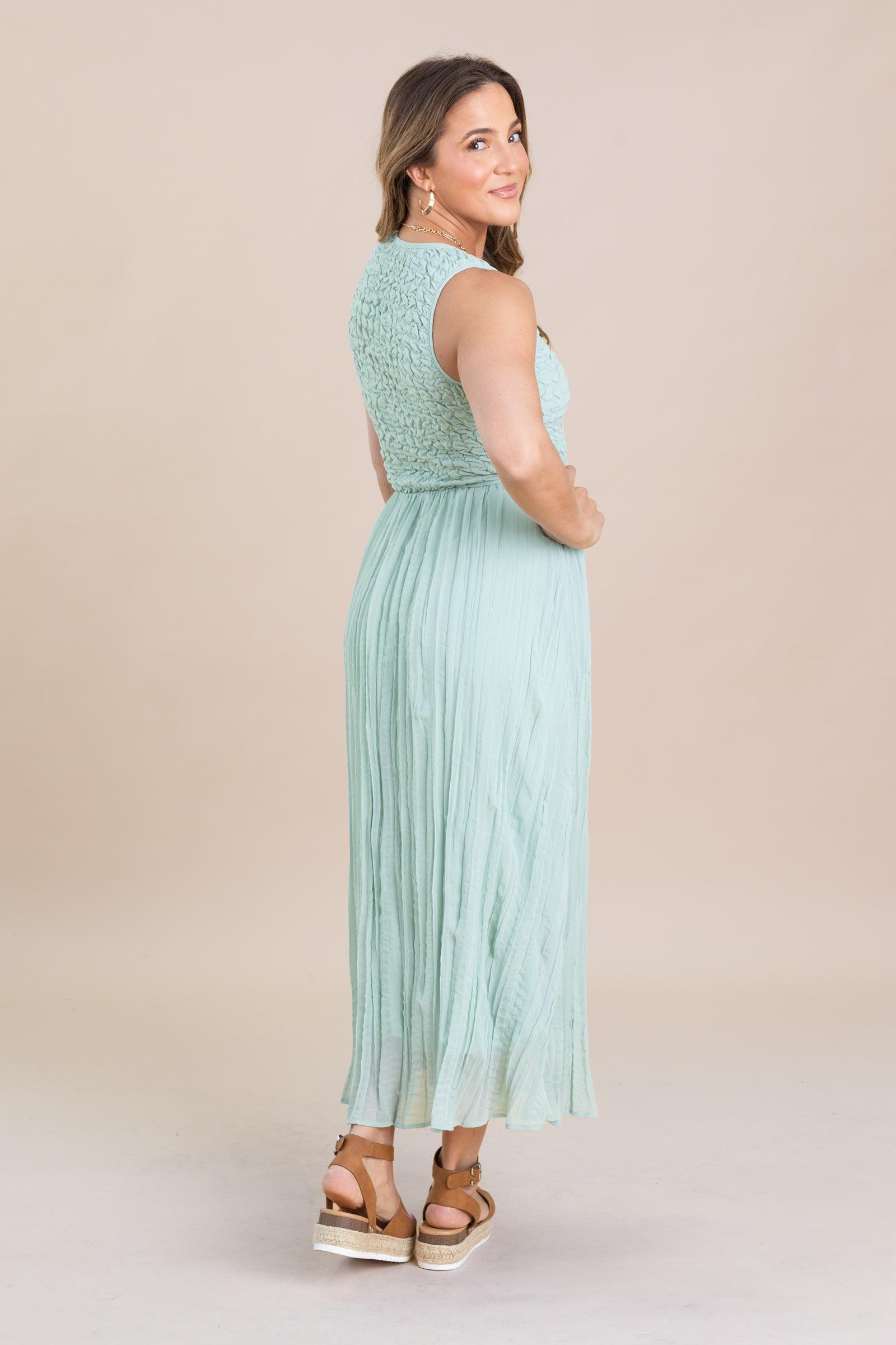 Sage Textured Smocked Tank Babydoll Maxi Dress Product Image