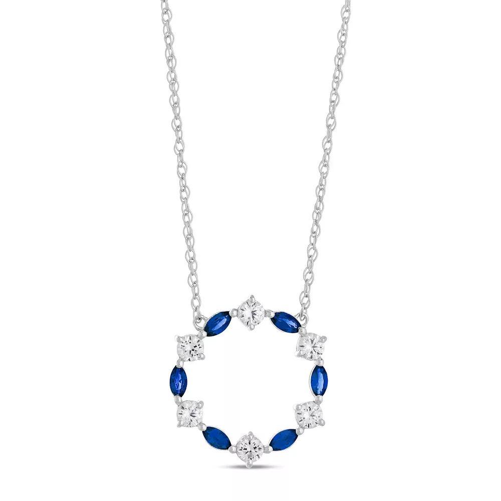 Gemminded Sterling Silver Lab-Created Gemstone & Lab-Created White Sapphire Pendant Necklace, Women's, Size: 18", Sterling Cr Blue Product Image