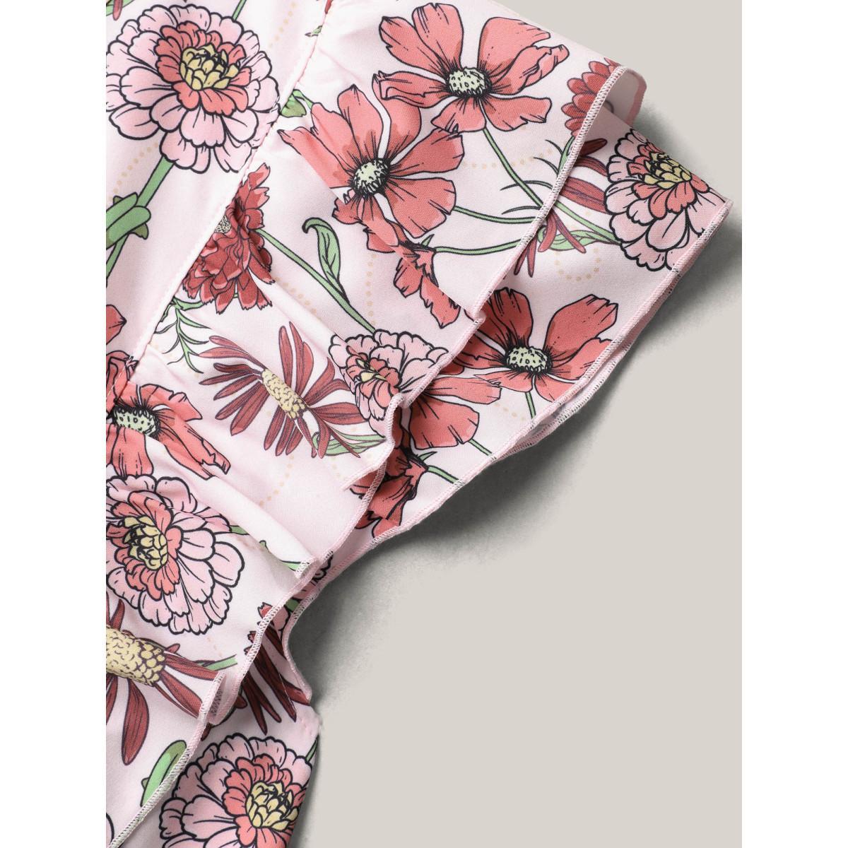 Plus Size Ruffled Floral Print Stretchy-Waist Midi Dress Multicolor Women Elegant Ruffles Round Neck Cap Sleeve Curvy BloomChic 28/5X Product Image