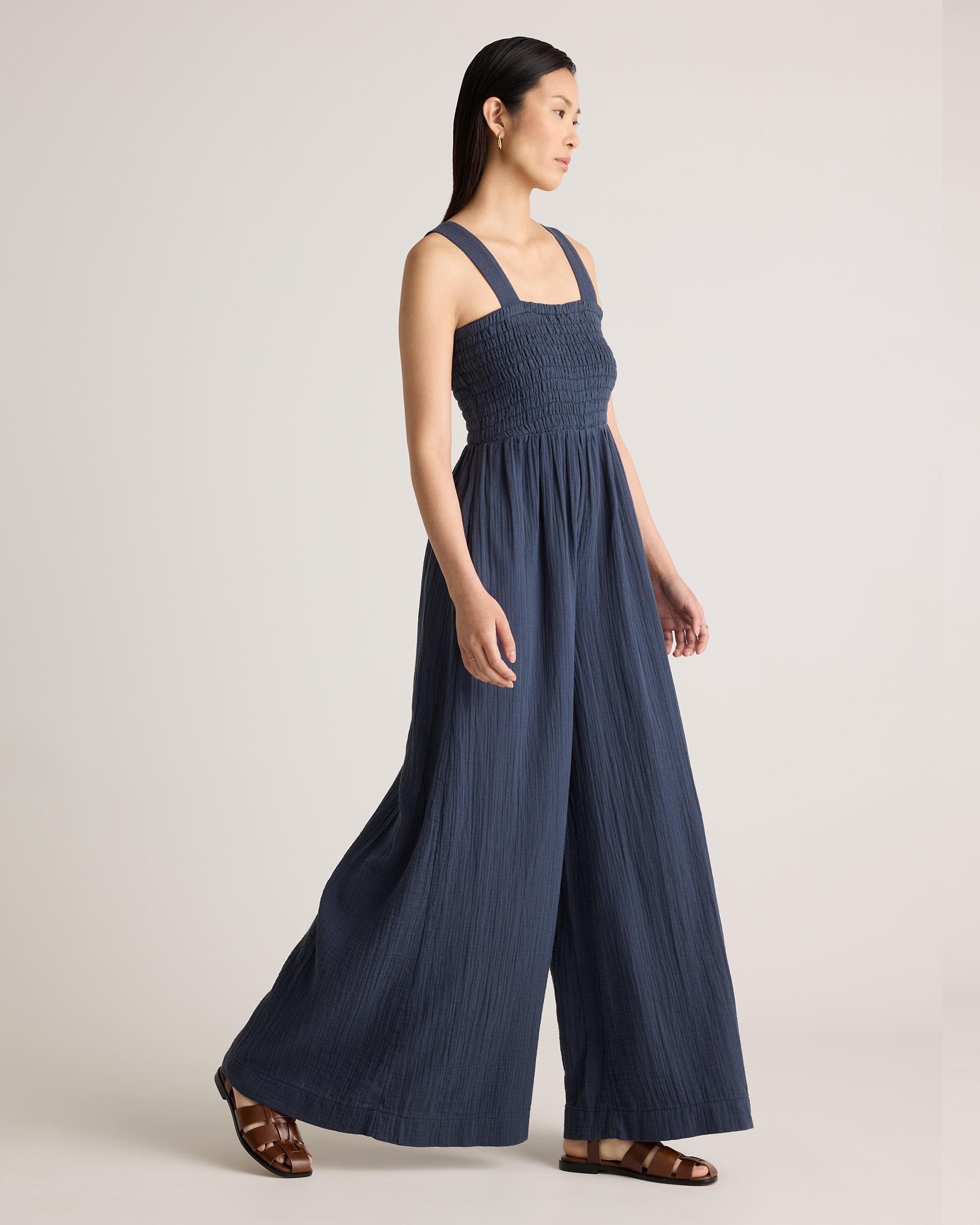 Quince | Women's Gauze Smocked Wide Leg Jumpsuit Size XS, Organic Cotton Product Image
