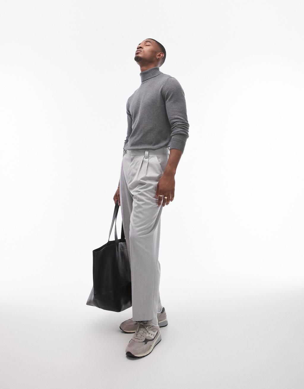 Topman essential turtleneck sweater in charcoal Product Image