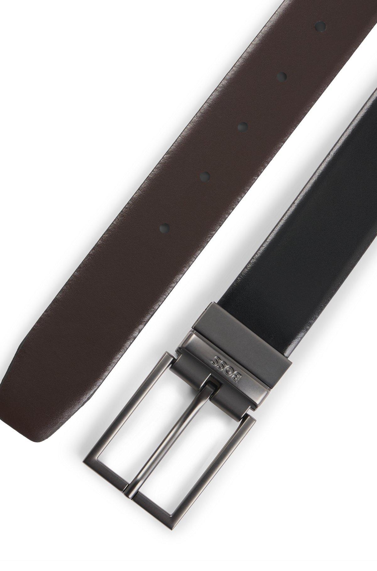 BOSS - Reversible leather belt with logo keeper - Black Product Image