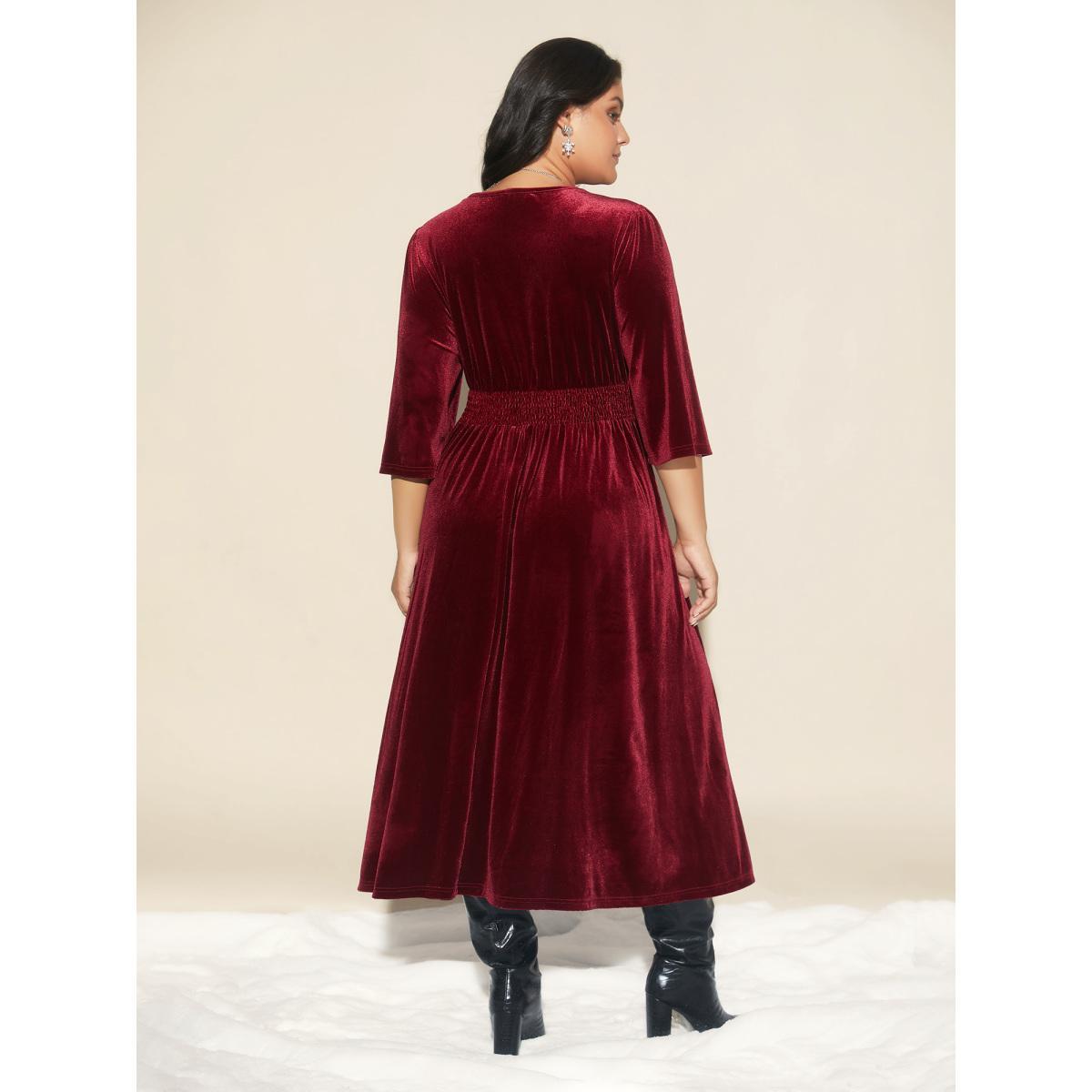 Plus Size Velvet Ruched Surplice Neckline Midi Dress Teal Women Cocktail Texture Party Curvy Bloomchic 18-20/2X Product Image
