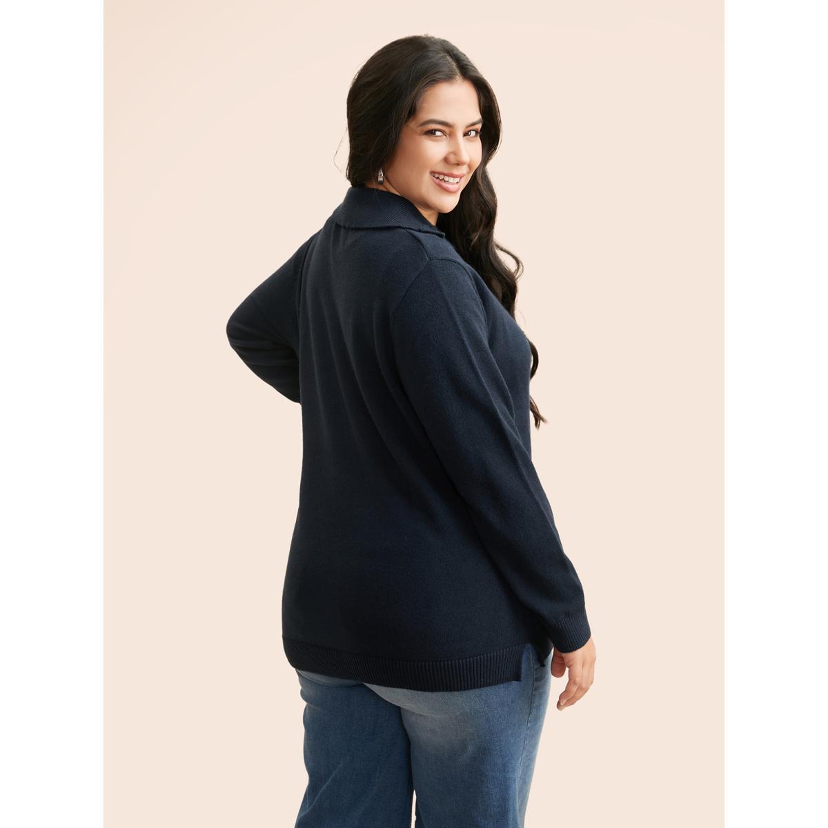 Plus Size Airy Cozy Lapel Collar Button Up Pullover Midnight Women Casual Long Sleeve Lapel Collar Everyday Pullovers BloomChic 22-24/3X Product Image