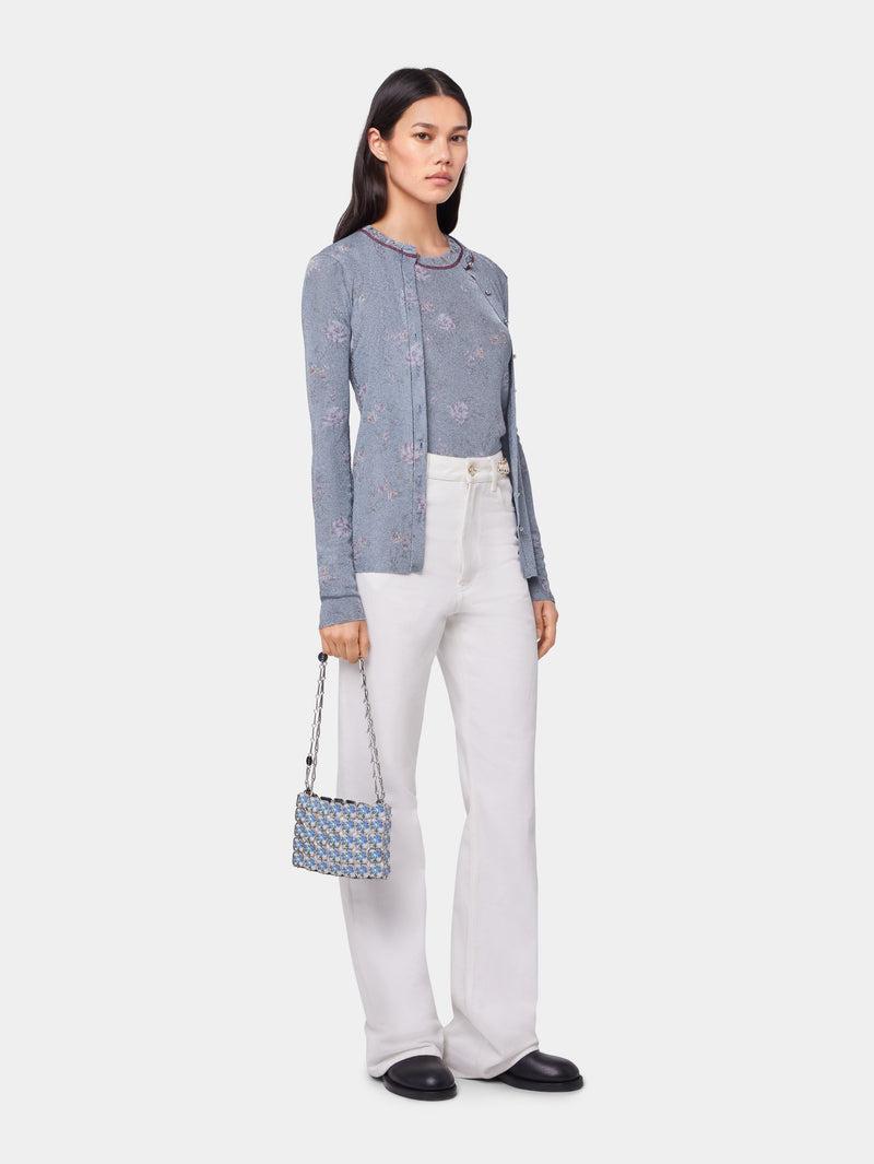 BLUE LONG-SLEEVED CARDIGAN IN LUREX VISCOSE KNIT Product Image