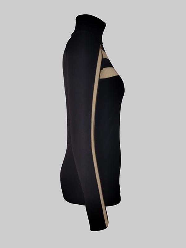 Long Sleeves Skinny Mesh Solid Color Split-Joint High Neck T-Shirts Tops Product Image