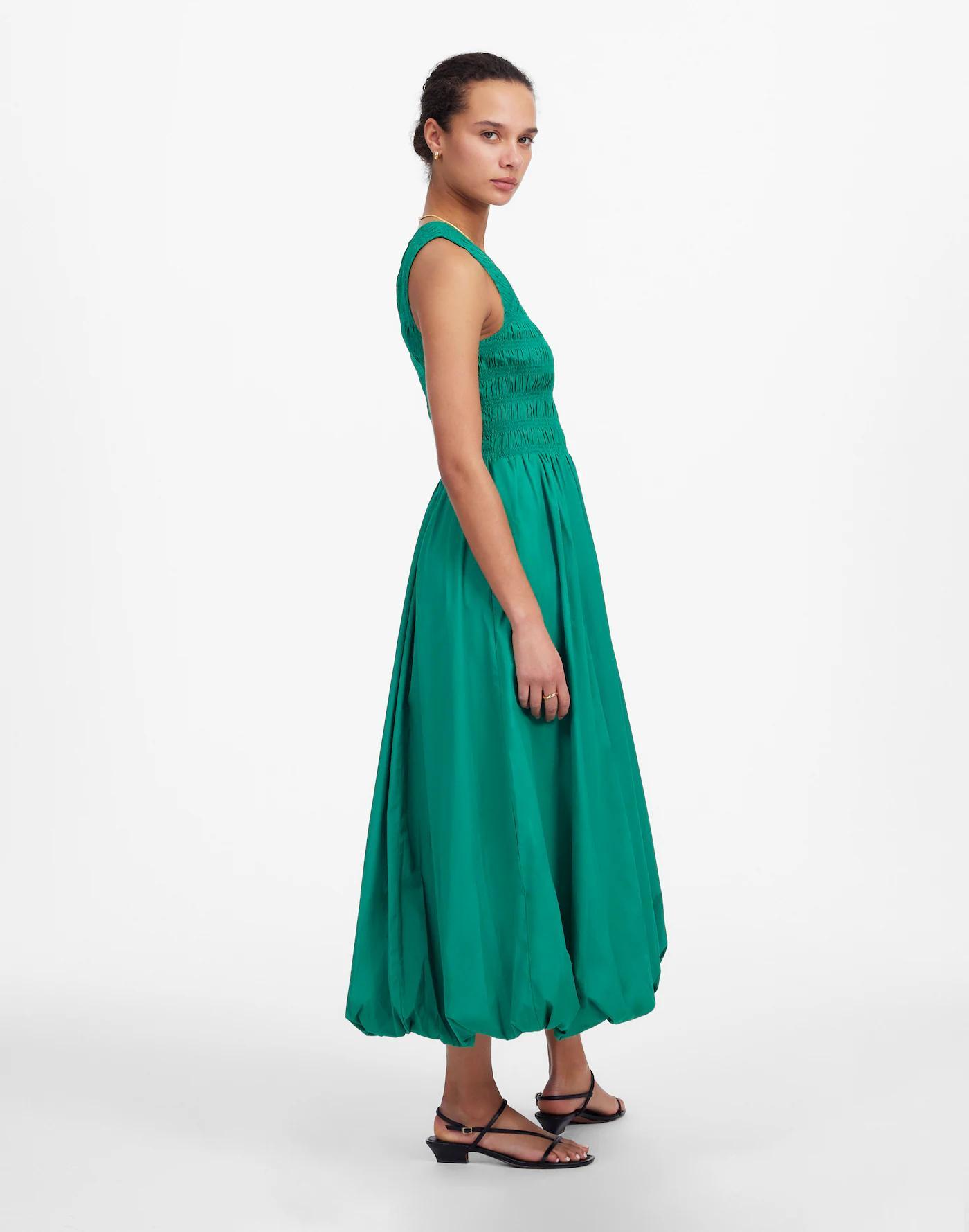 The Melody Bubble-Hem Smocked Midi Dress in Poplin Product Image