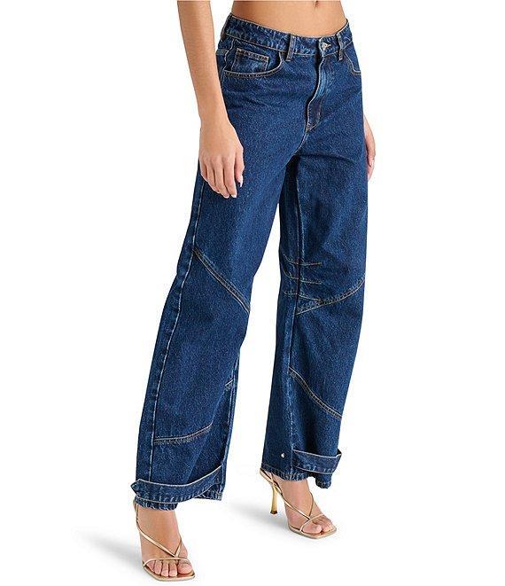Steve Madden Tre Denim Mid-Rise Wide Leg Adjustable Ankle Strap Jeans Product Image