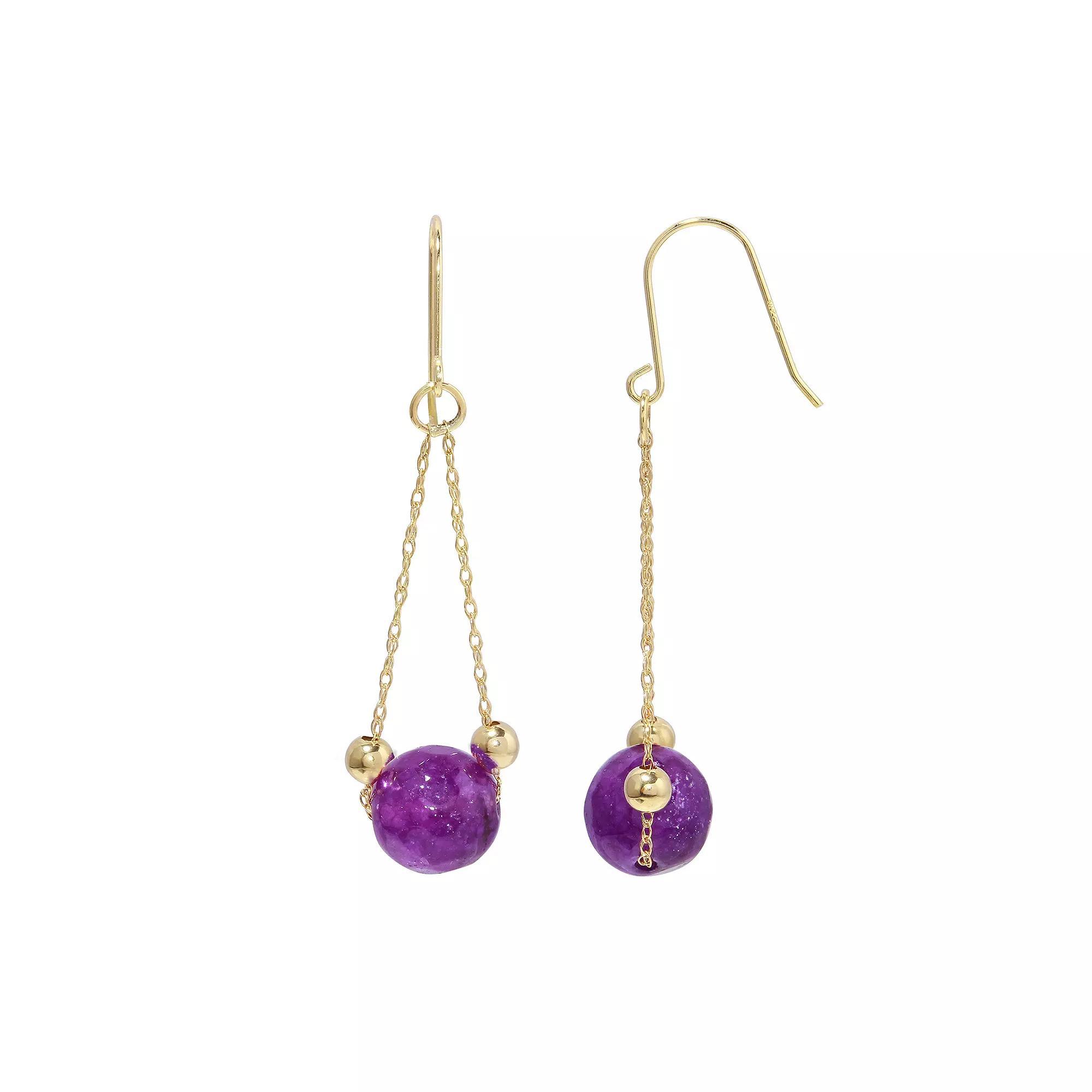 14K Gold Cultured Freshwater Pearl Dangle Earrings, Women's, Purple Product Image