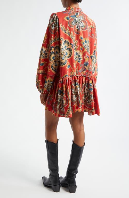 FARM RIO Floral Print Long Sleeve Minidress In Maxi Floral Red Product Image