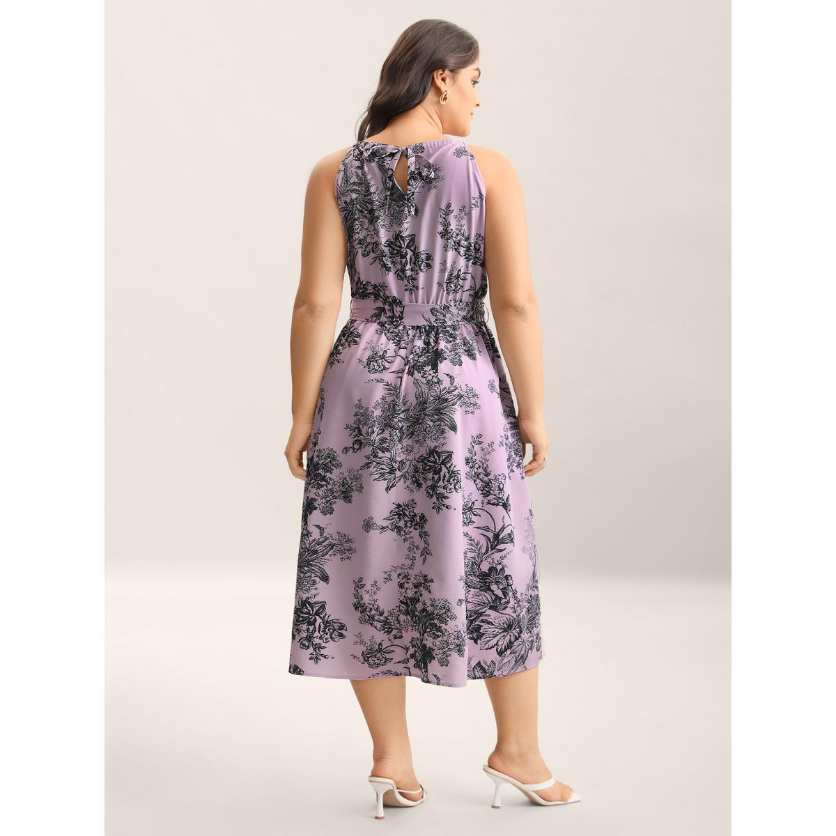 Plus Size Spring Time Florals Sleeveless Midi Dress DustyPink Women Elegant Gathered Halter neck Sleeveless Curvy BloomChic 28/5X Product Image