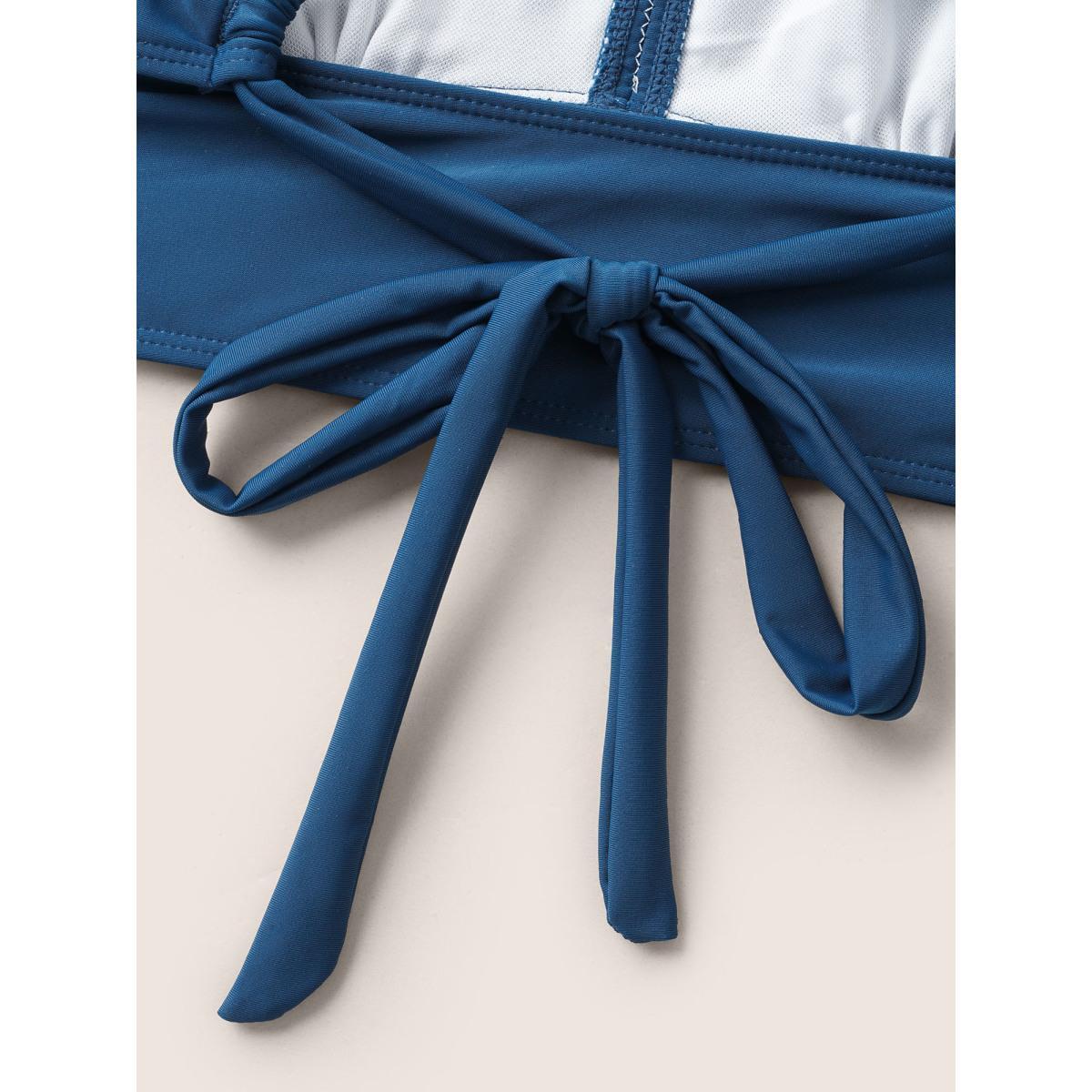 Plus Size Plain Cut Out Crisscross Tie Knot Swim Top Women's Swimwear Indigo Beach Cross straps High stretch Skinny U-neck Curve Swim Tops BloomChic 10/M Product Image