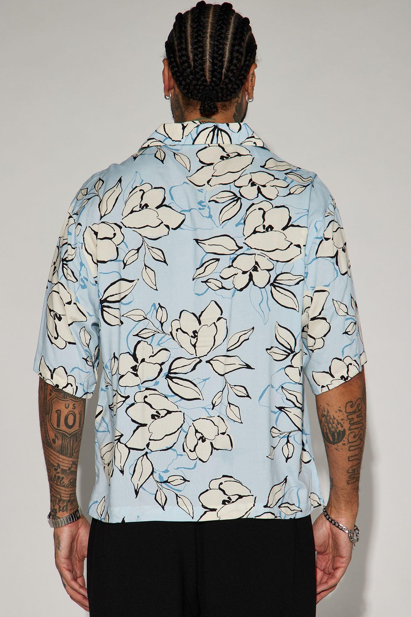Floral Theme Button Up Shirt - Light Blue Product Image