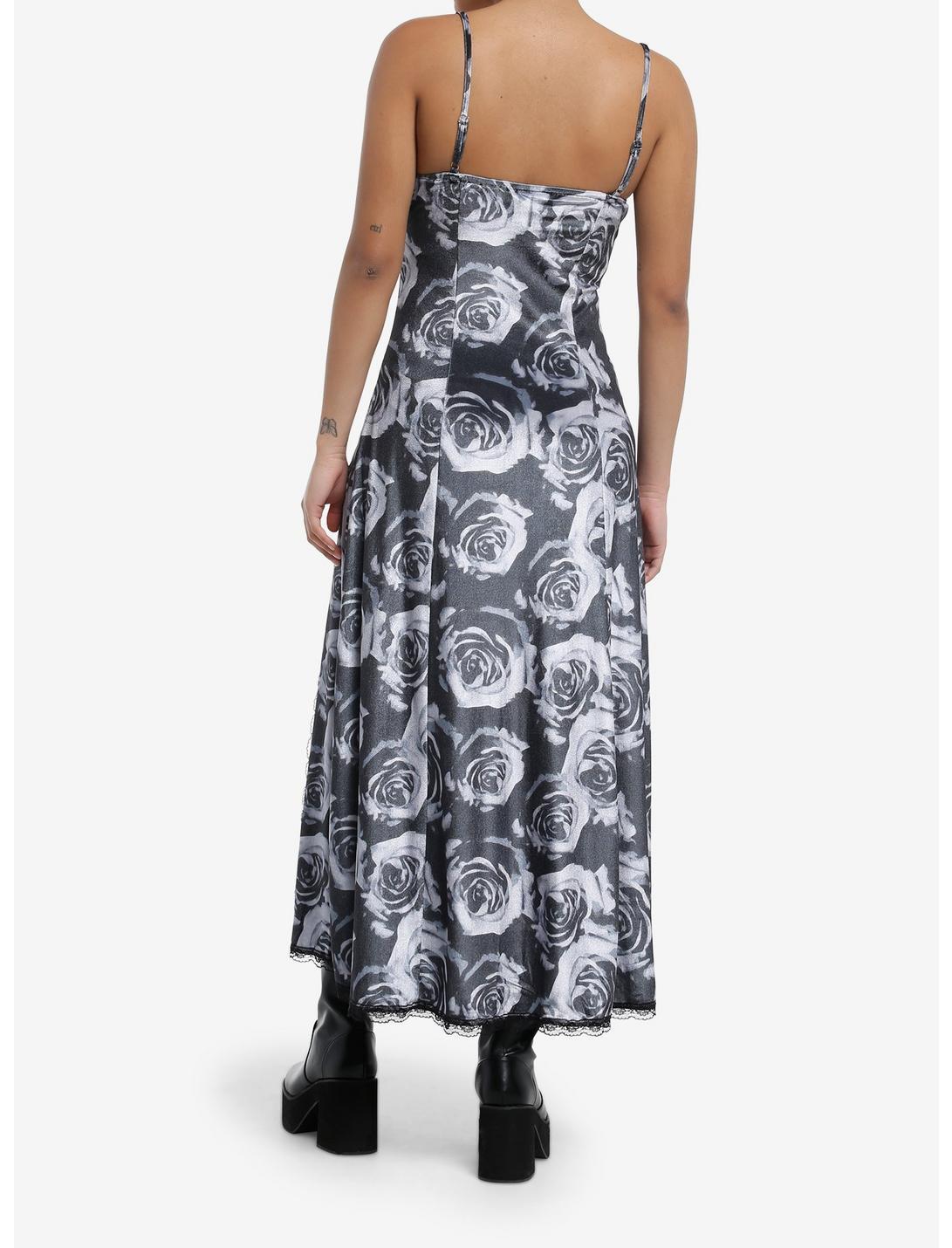 Thorn & Fable Grey Rose Lace Slit Maxi Dress Product Image