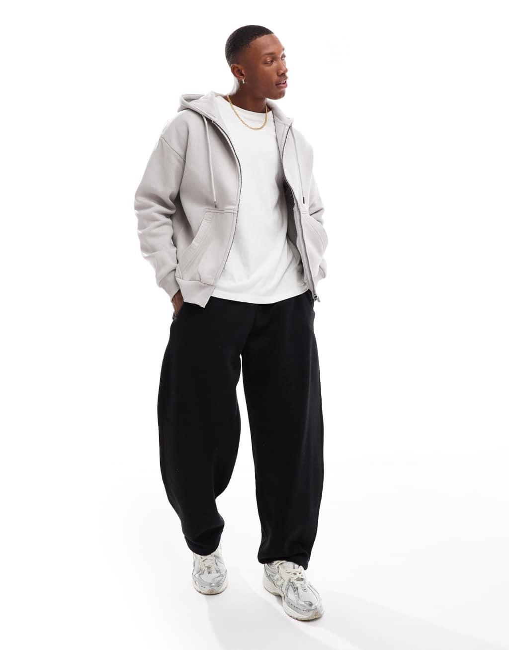 Bershka washed zip up hoodie tracksuit in gray Product Image