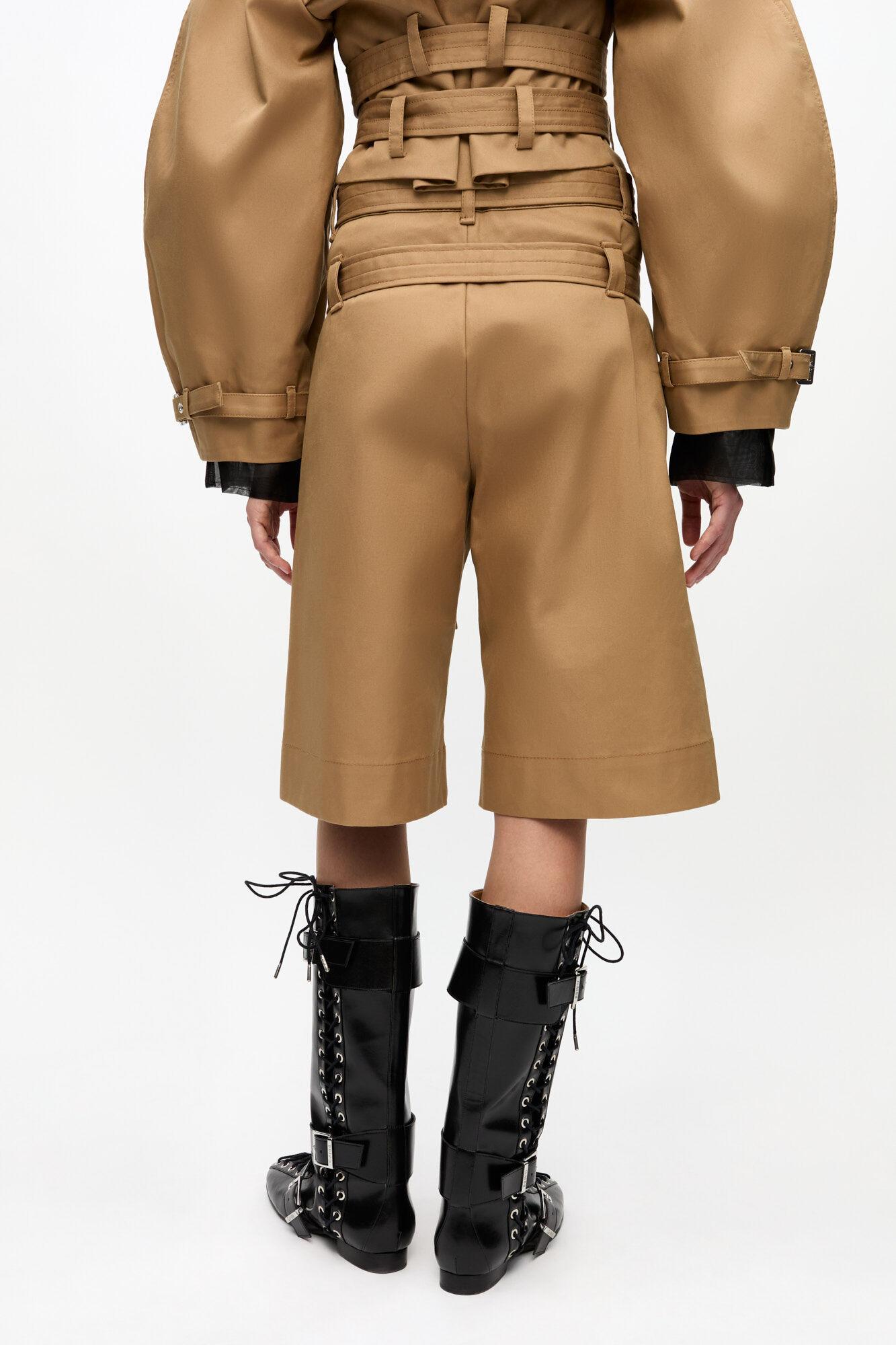 Camel Bonded Cotton Belt Shorts Product Image