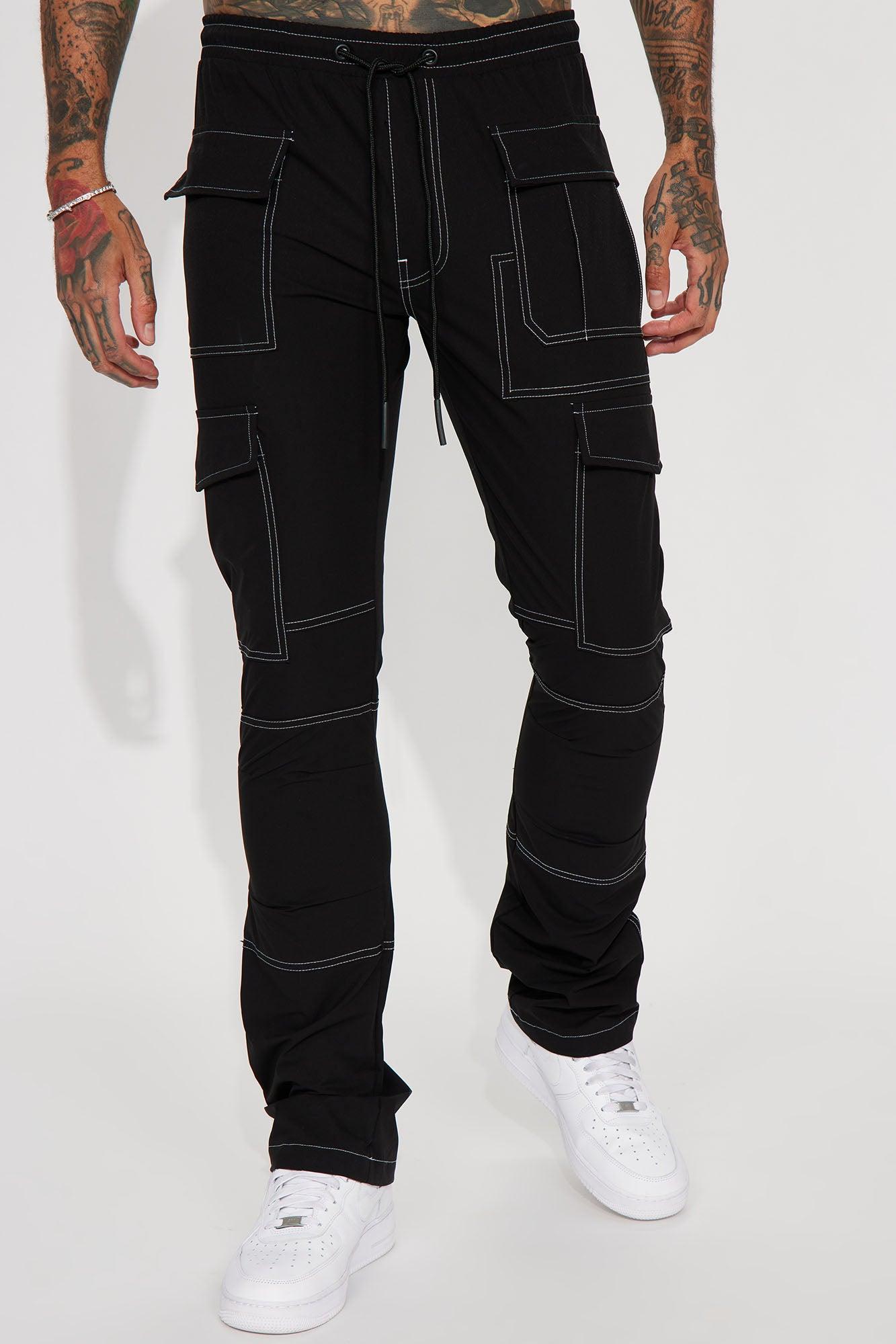 On Your Mind Stacked Slim Flare Nylon Pants - Black Product Image