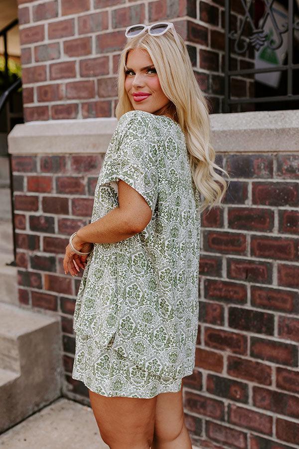 Mykonos Muse High Waist Linen-Blend Floral Shorts in Olive Curves Product Image