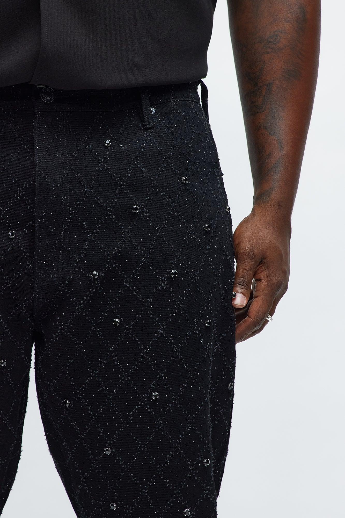 Stacked Slim Flare Wrecked In Jewels Jeans - Black Product Image