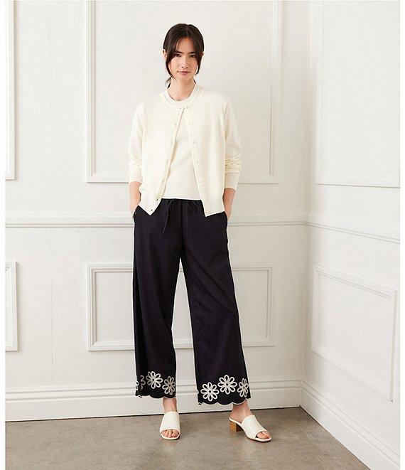 Karen Kane Embroidered Wide-Leg Pull-On Ankle Pants Product Image