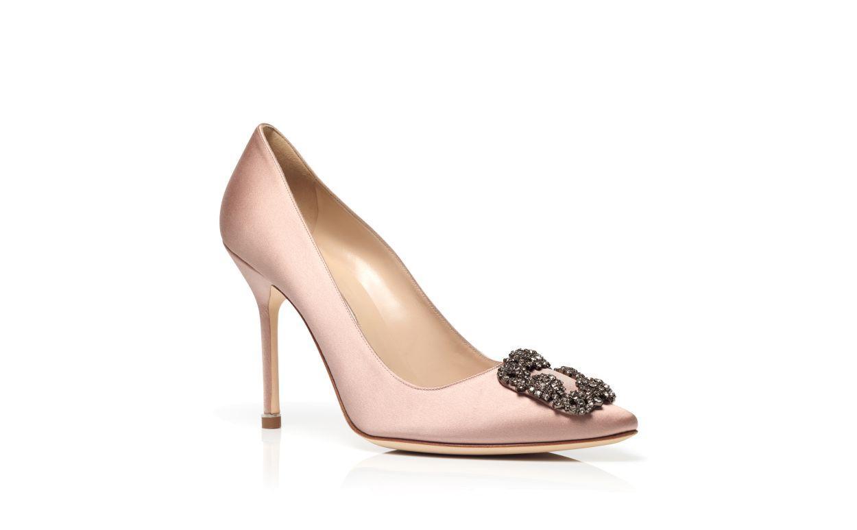 HANGISI Beige Satin Jewel Buckle Pumps Product Image
