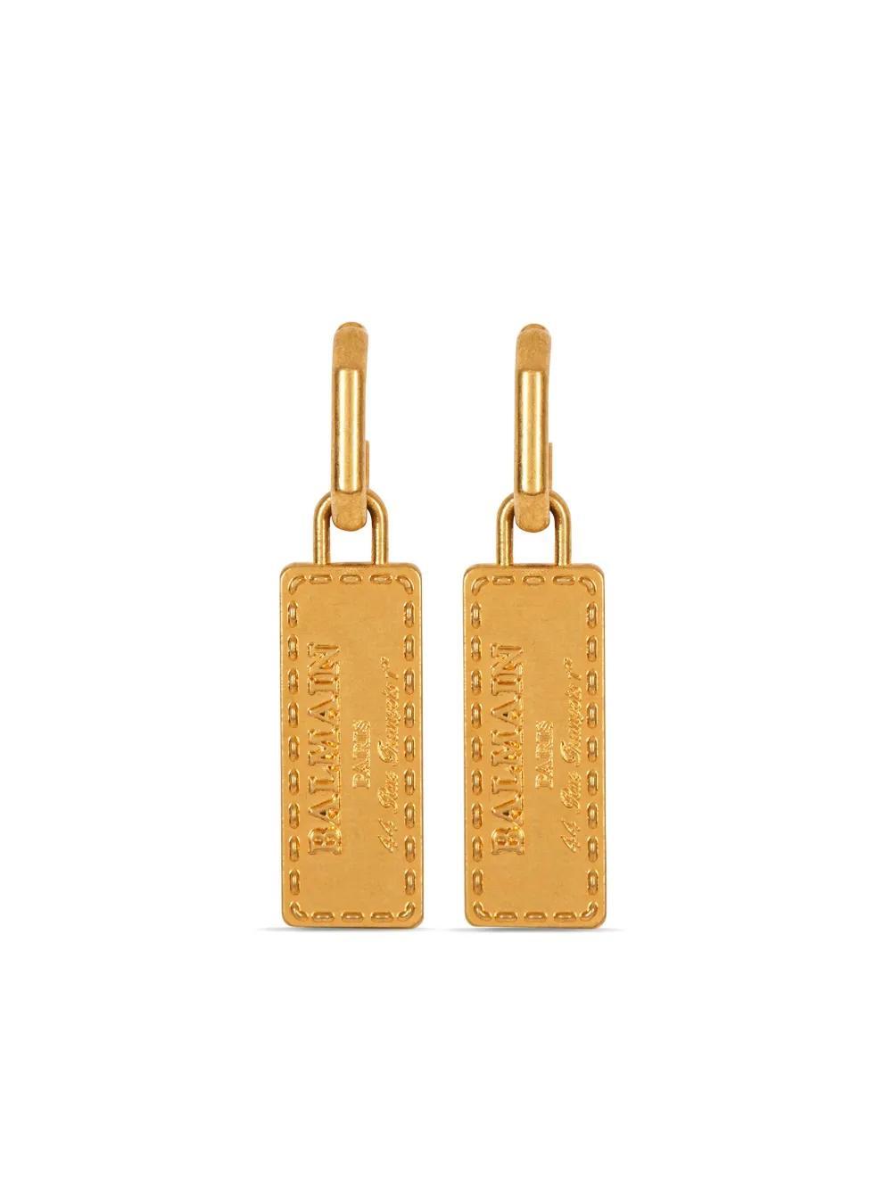 BALMAIN Signature Pendant Earrings In Gold Product Image