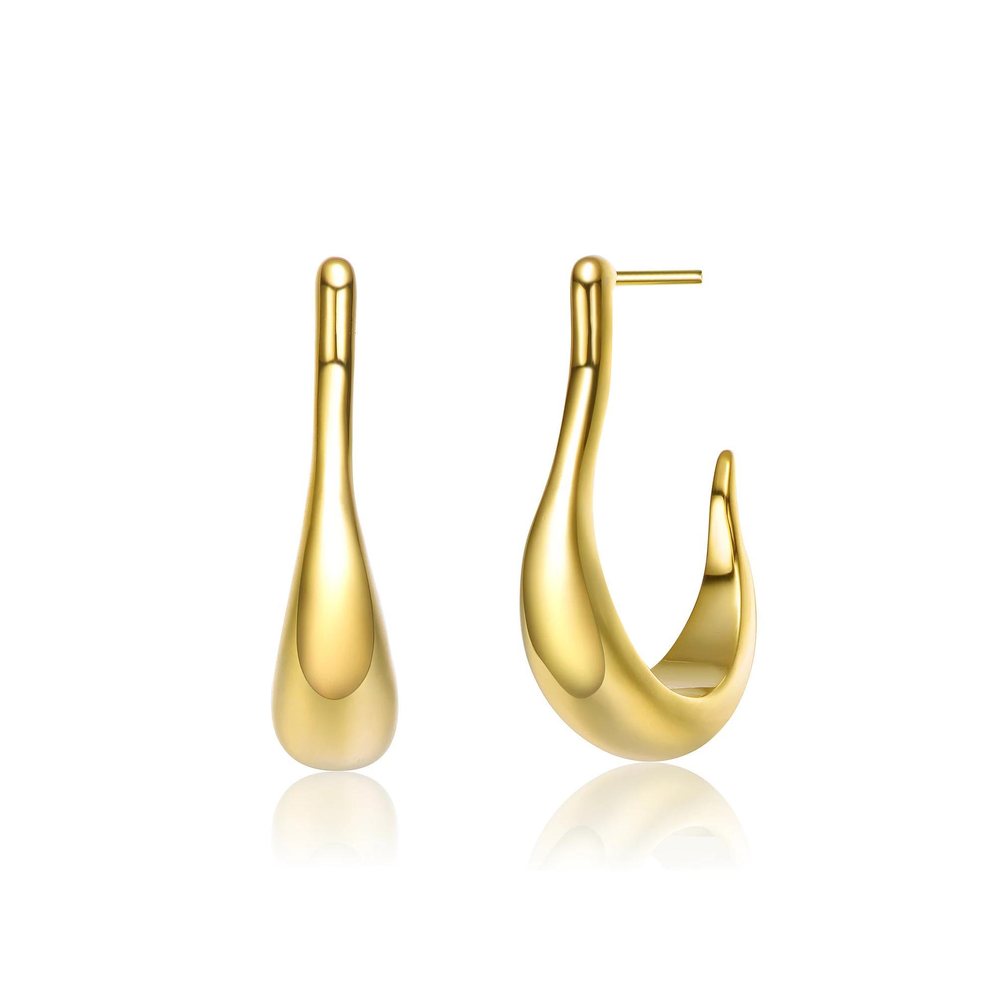 14k Gold Plated Asymmetrical Open Hoop Earrings, Women's, Gold Tone Product Image
