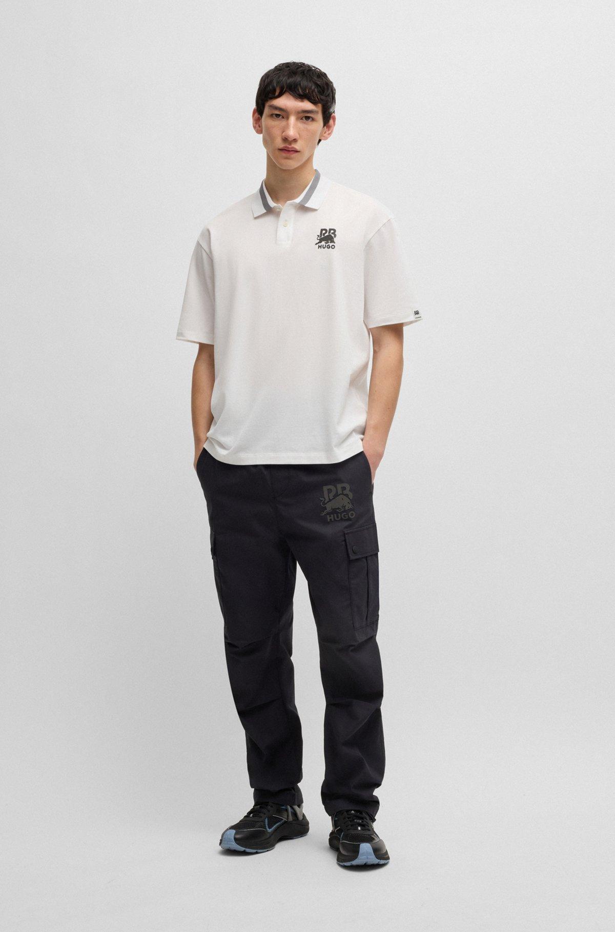 HUGO x RB stretch-cotton polo shirt with carbon stealth logo Product Image