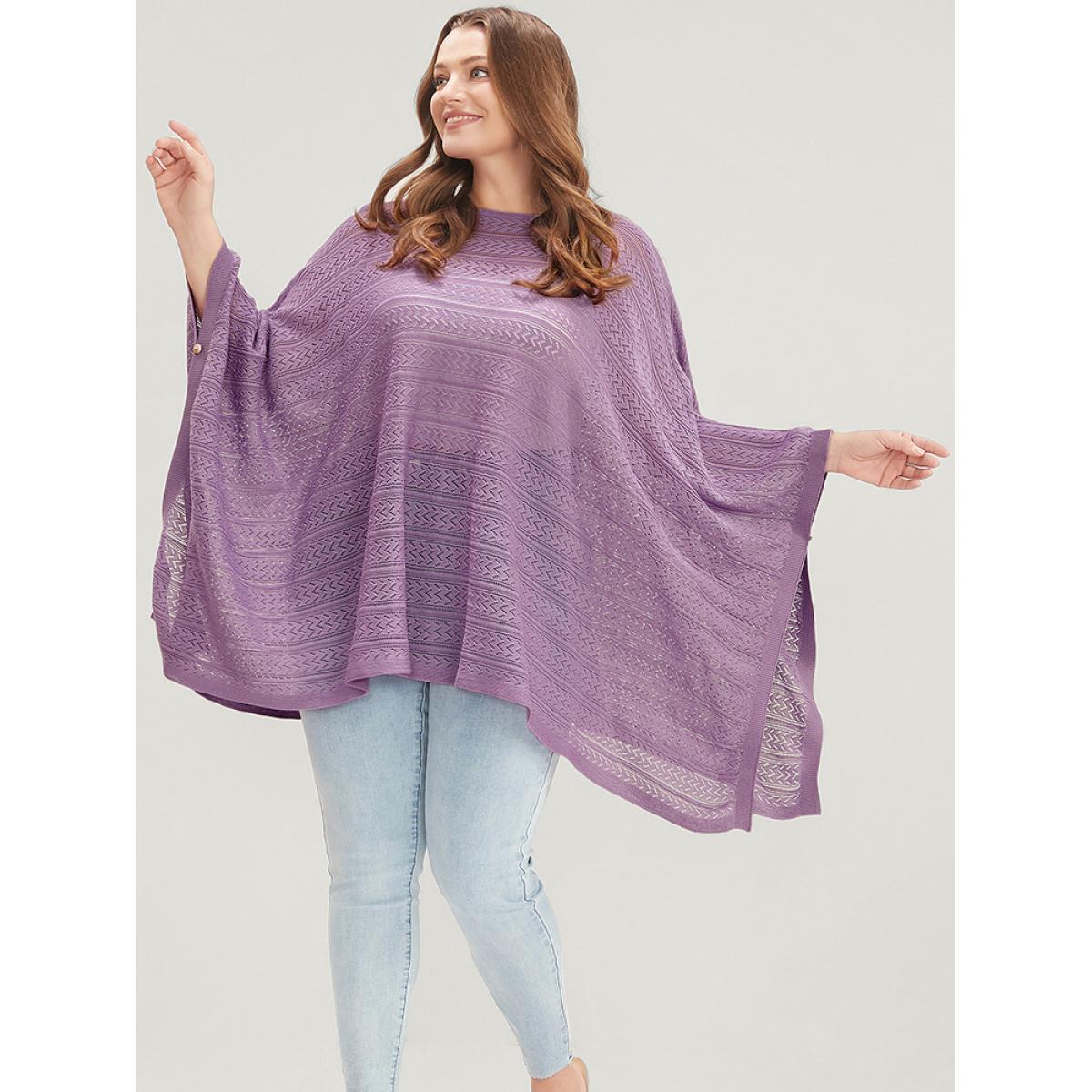 Plus Size Plain Asymmetrical Hem Dolman Sleeve Knit Top Mauve Women Vacation Loose Long Sleeve Dailywear Pullovers BloomChic 14-16/1X Product Image
