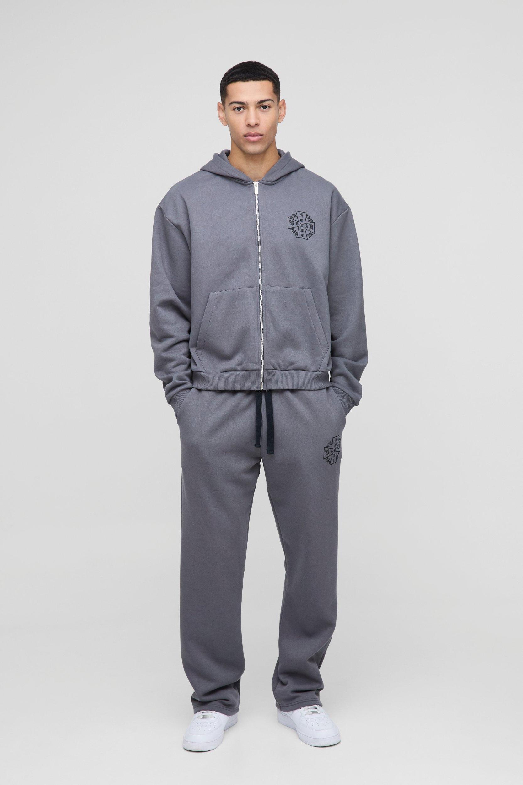 Oversized Boxy Homme Cross Zip Hooded Tracksuit | boohooMAN USA Product Image