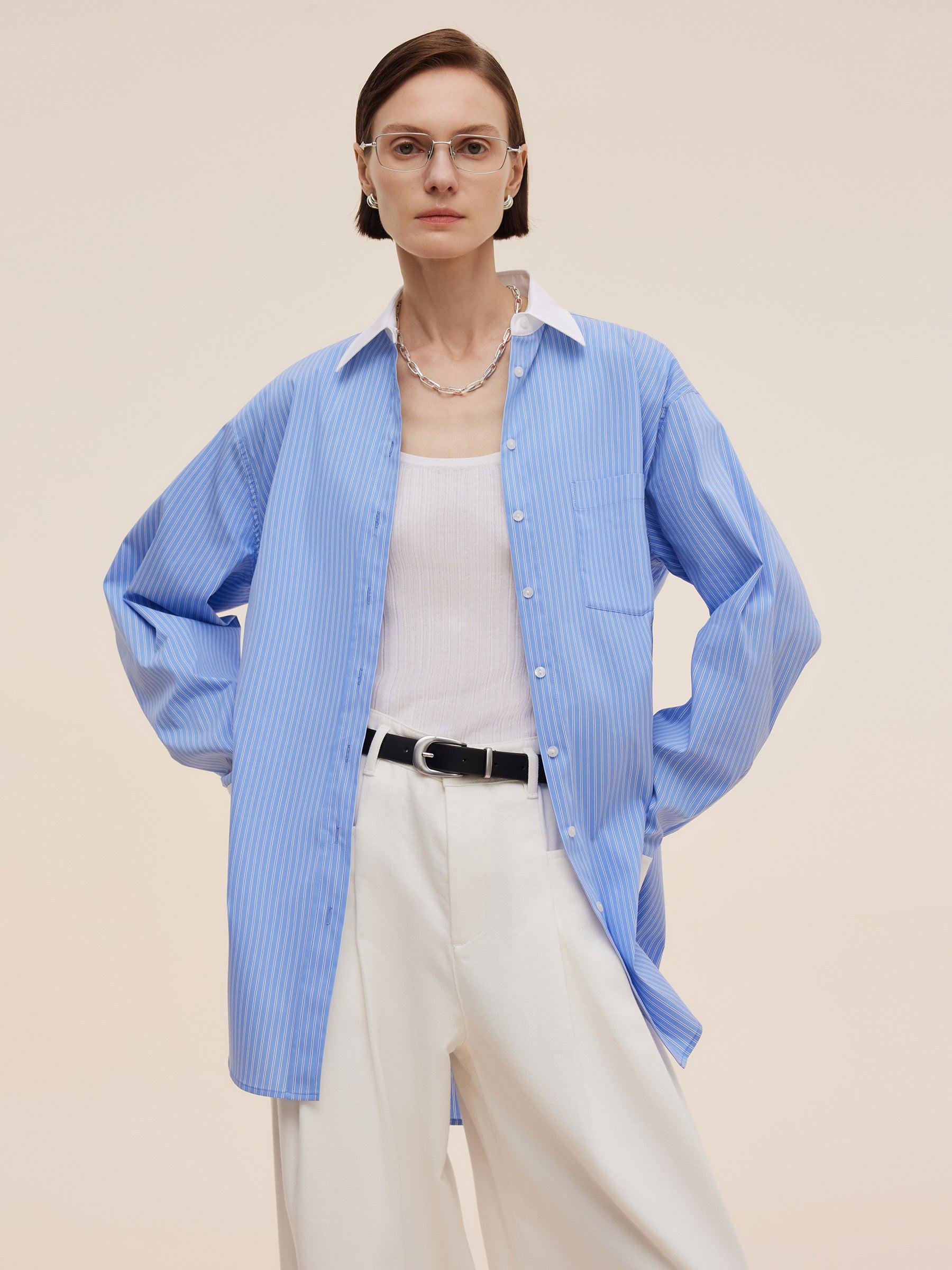 Color Block Stripe Women Oversized Shirt Product Image