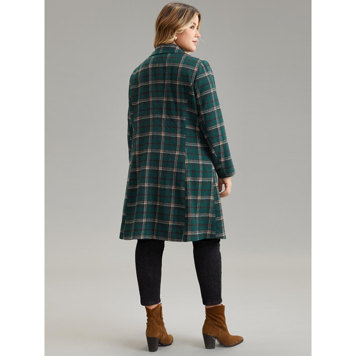 Plus Size Plaid Button Up Pocket Lapel Collar Coat Women Green Party Lined Ladies Dailywear Winter Coats BloomChic 22-24/3X Product Image