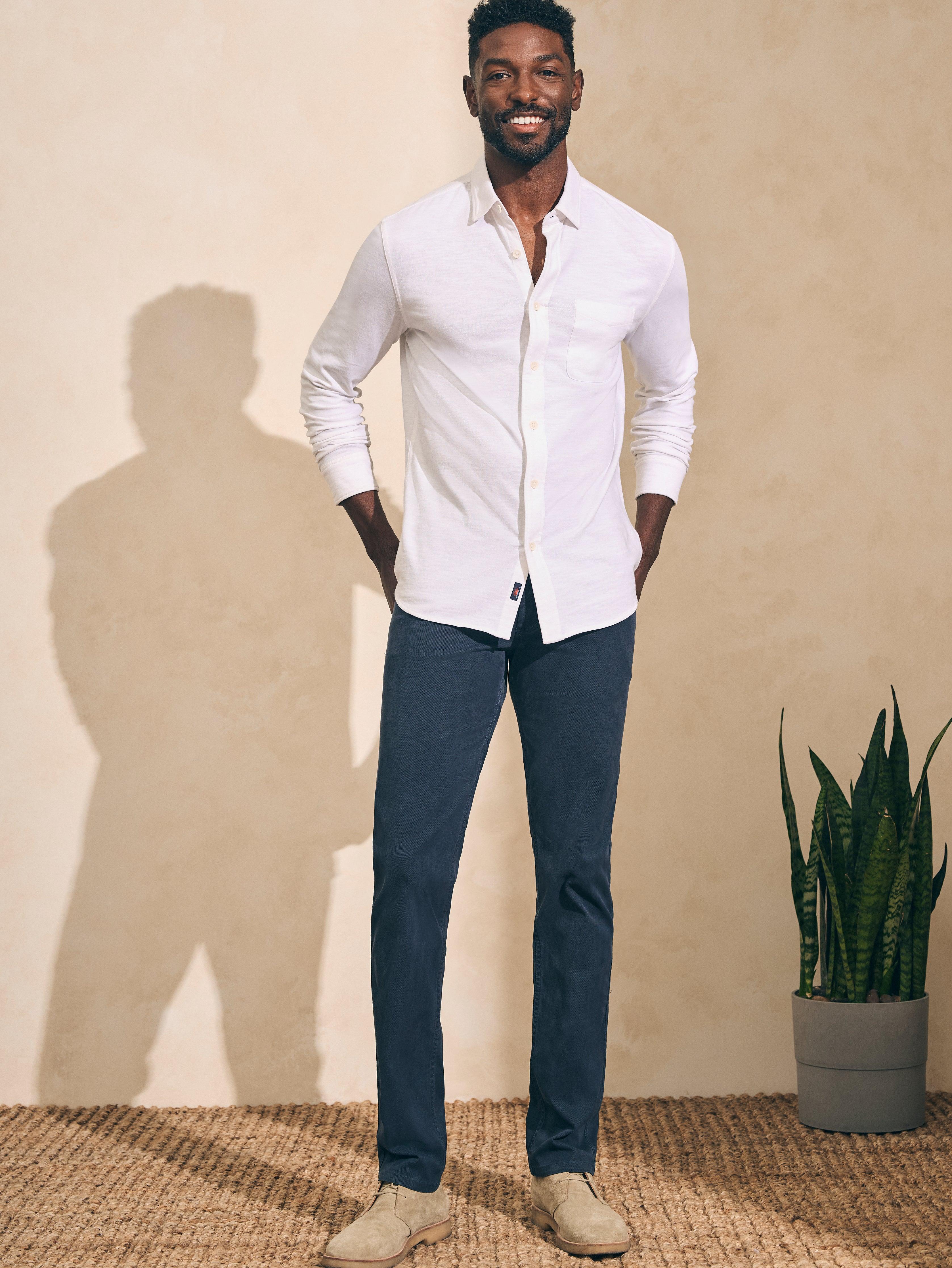 Sunwashed Knit Shirt (Single Pocket) - White Male Product Image