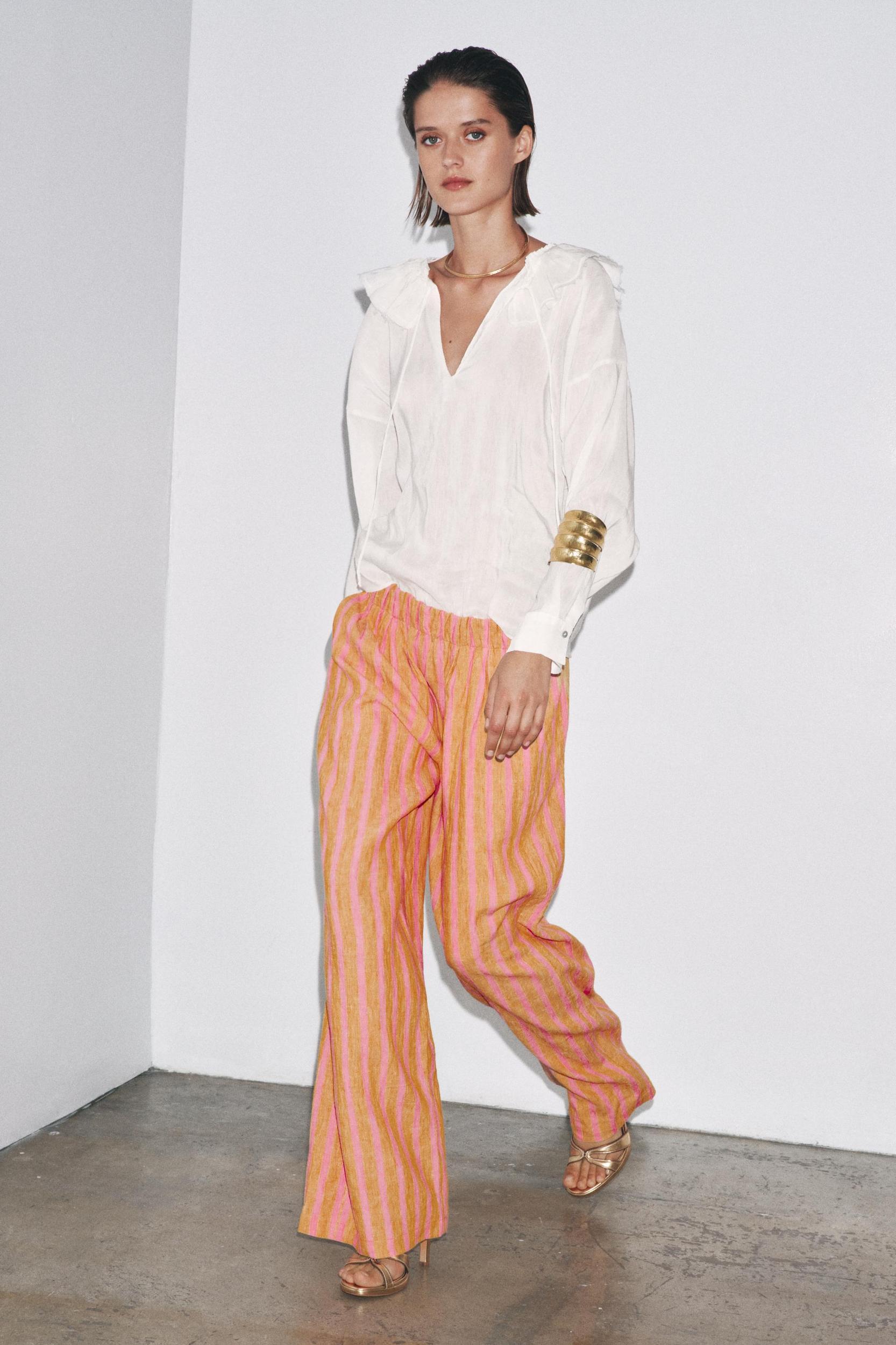 STRIPED LINEN BLEND PANTS ZW COLLECTION Product Image