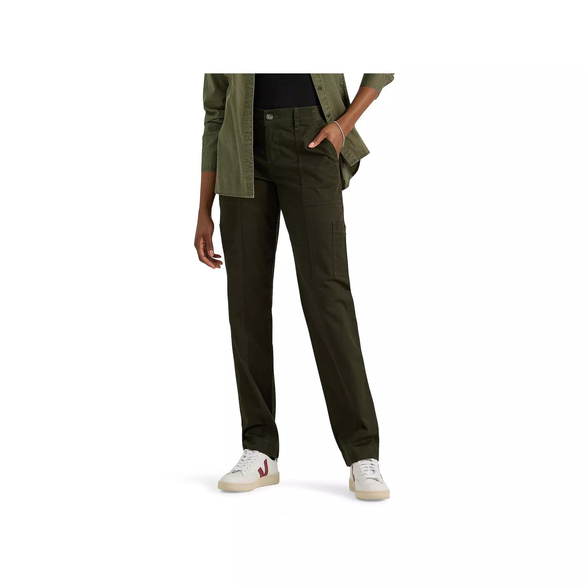 Women's Lee® Ultra Lux Comfort with Flex-To-Go Straight-Leg Utility Pants, Size: 18 Regular, Dark Olive Black Product Image