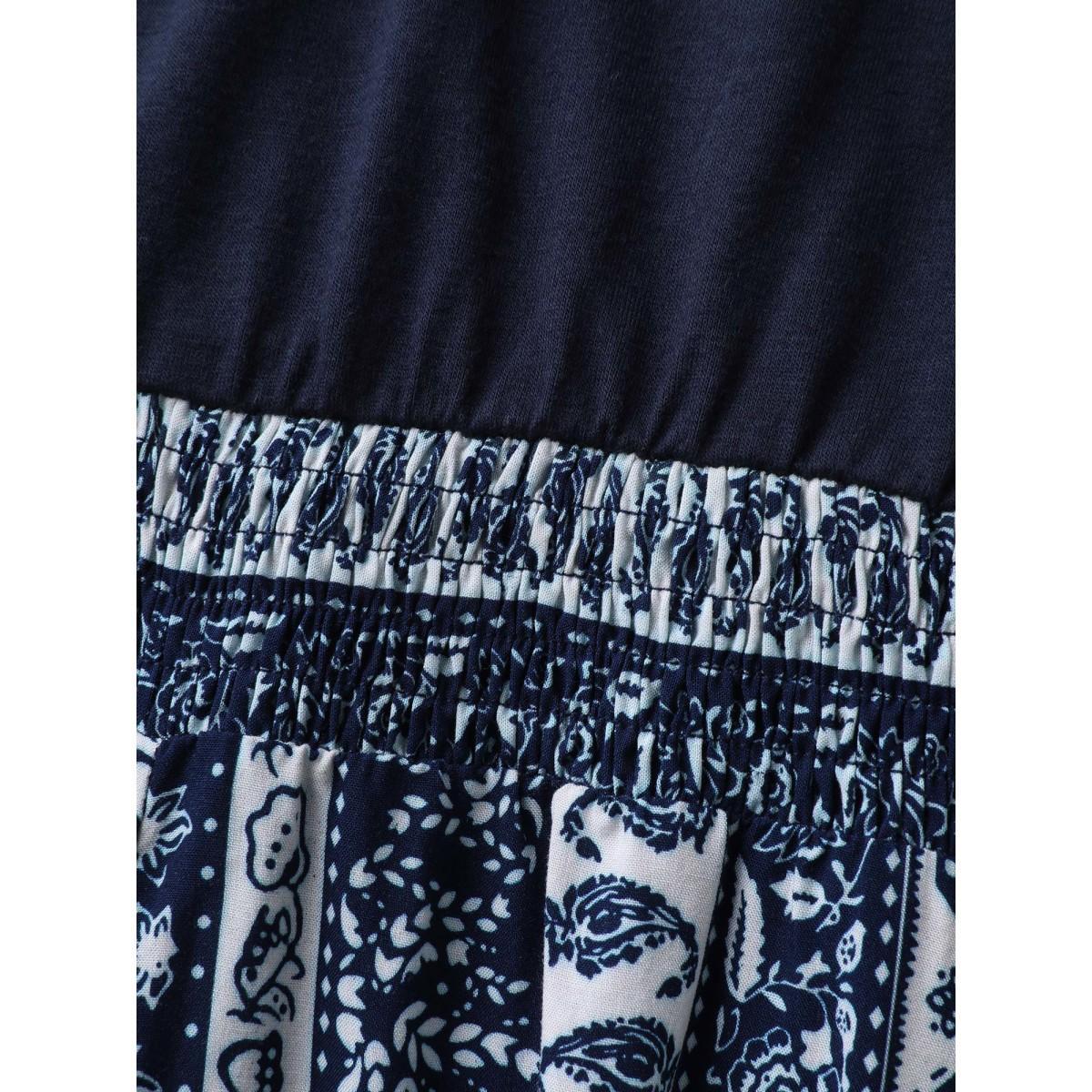 Plus Size Indigo Boho Striped Shirred Contrast Jumpsuit Women Short sleeve U-neck Vacation Loose Jumpsuits BloomChic 18-20/2X Product Image