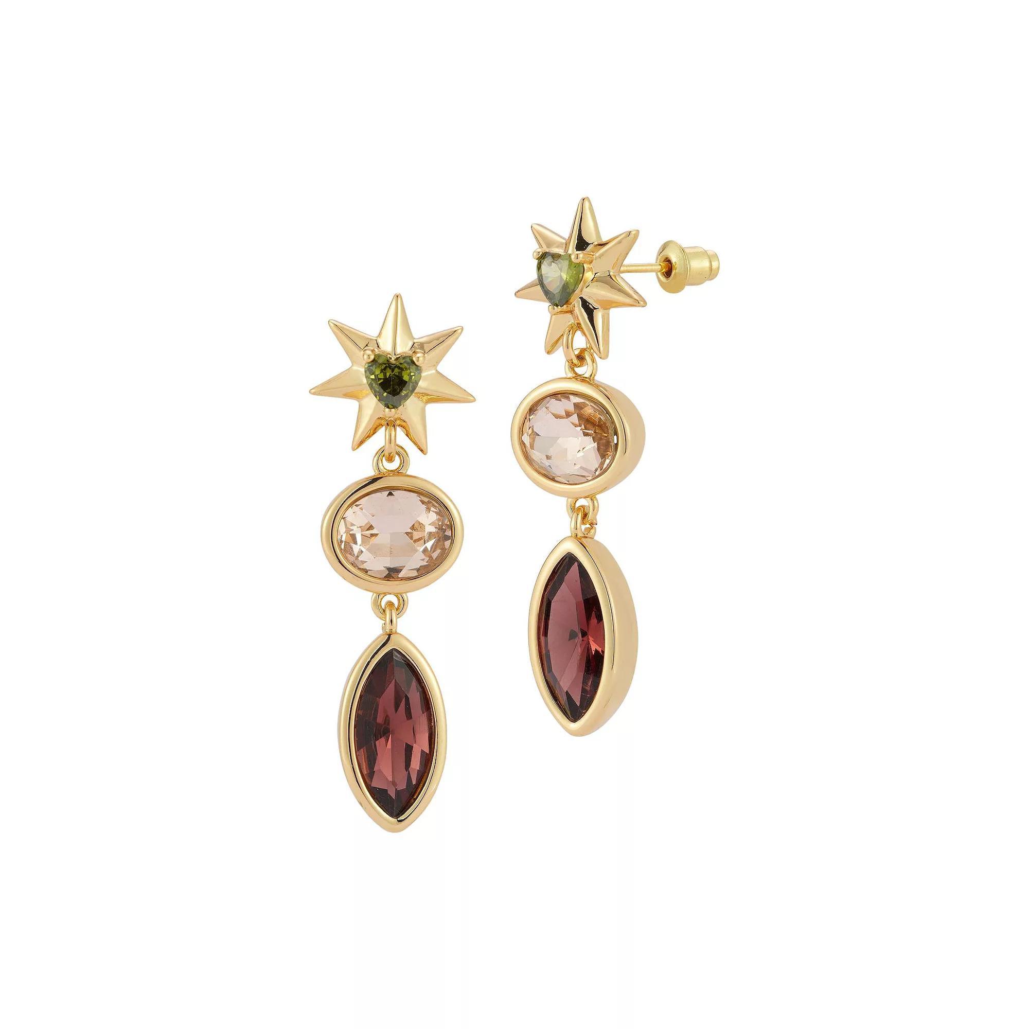 WINX 18k Gold Plated Star Oval and Ellipse Cubic Zirconia Dangle Earrings, Women's, Gold Tone Product Image