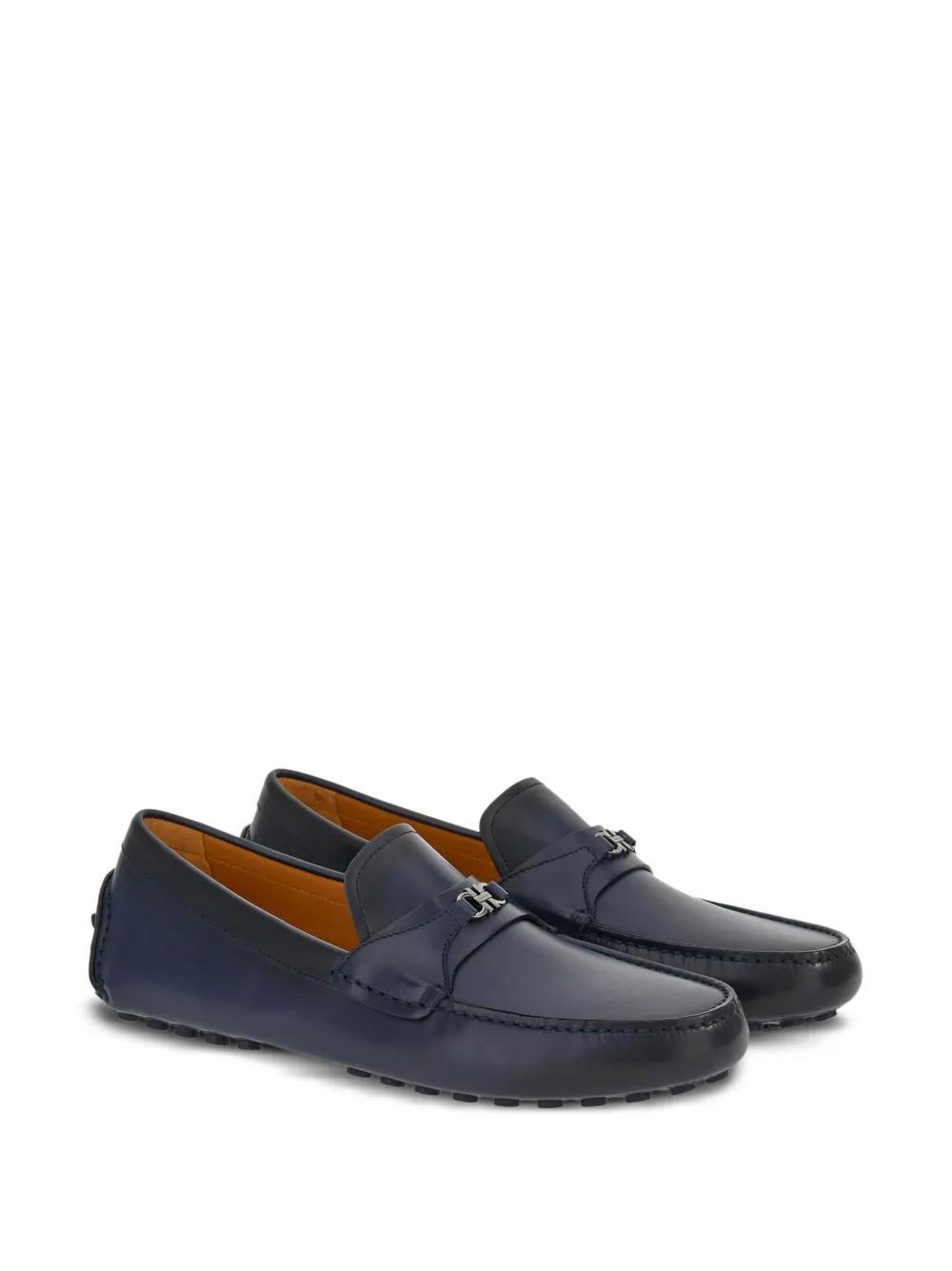 FERRAGAMO Driver Gancini-buckle Leather Loafers In Blue Product Image