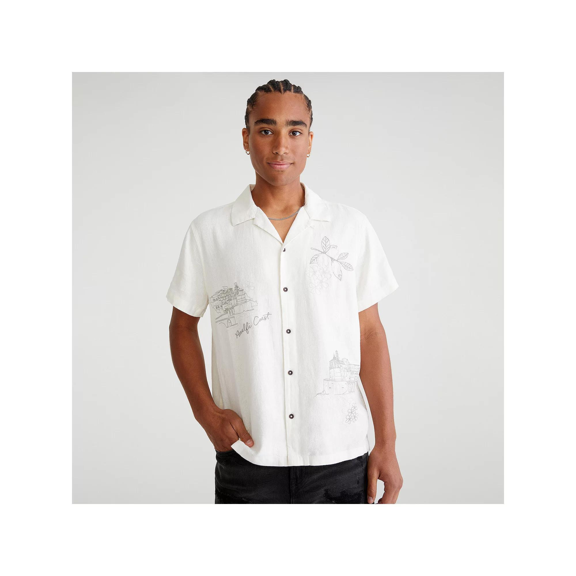 Men's Aeropostale Embroidered Button Down Shirt, Size: Small, Ivory Product Image