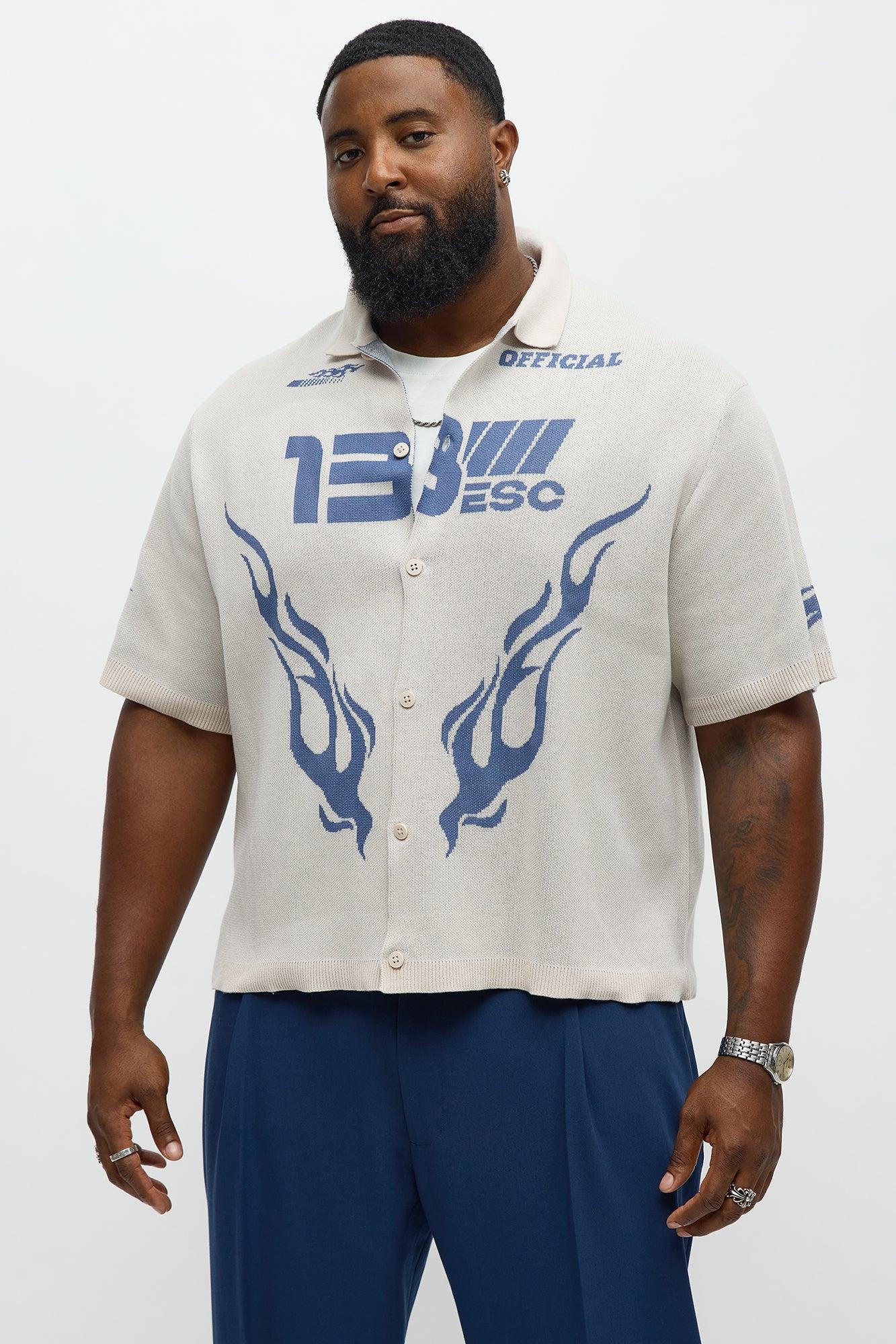 Regular Fit 13 Button Up Sweater Shirt - Cream/combo Product Image