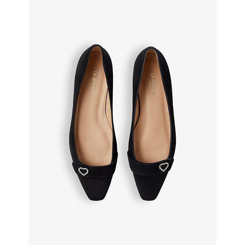 LK BENNETT Womens Bla-black Amore Heart-embellished Leather Ballet Flats Product Image
