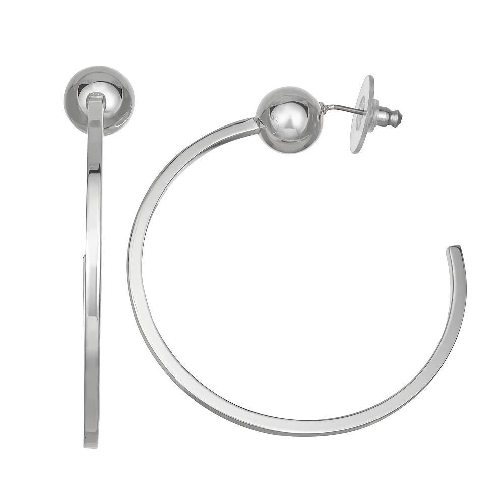 Nine West Silver Tone Ball C Hoop Earrings, Womens Product Image
