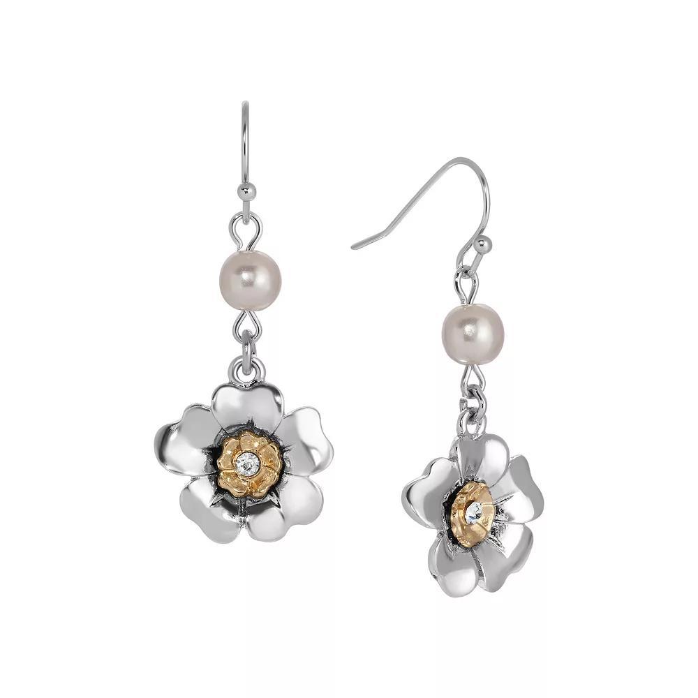 1928 Two-Tone Simulated Pearl Crystal Flower Wire Earrings, Womens, Gray Product Image