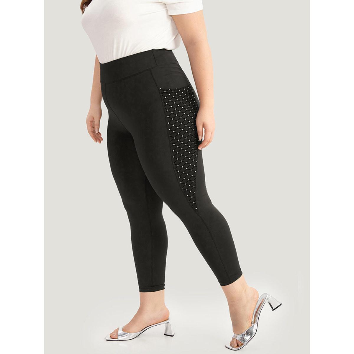 Plus Size Patchwork Glitter Pocket Leggings Women Black Elegant High stretch Skinny High Rise Dailywear Leggings BloomChic 10/M Product Image
