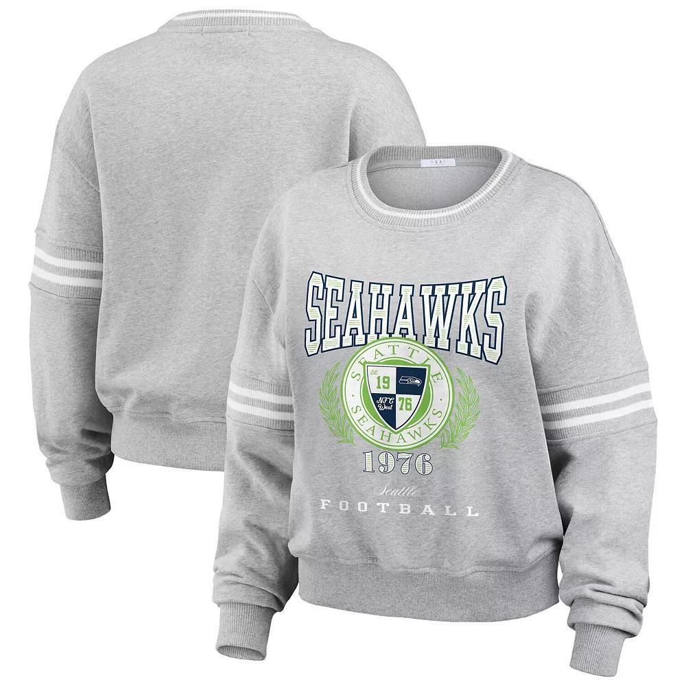 Women's WEAR by Erin Andrews Heather Gray Seattle Seahawks Crest Cropped Pullover Sweatshirt, Size: Medium, Grey Product Image