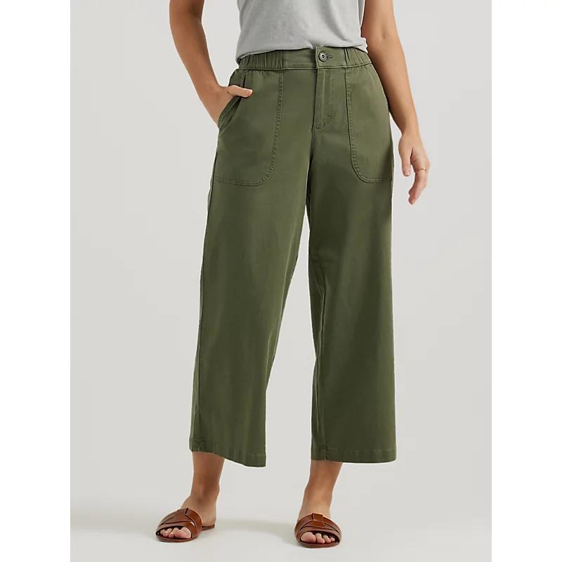 Womens Ultra Lux Comfort Wide Leg Utility Crop Pants Olive Product Image