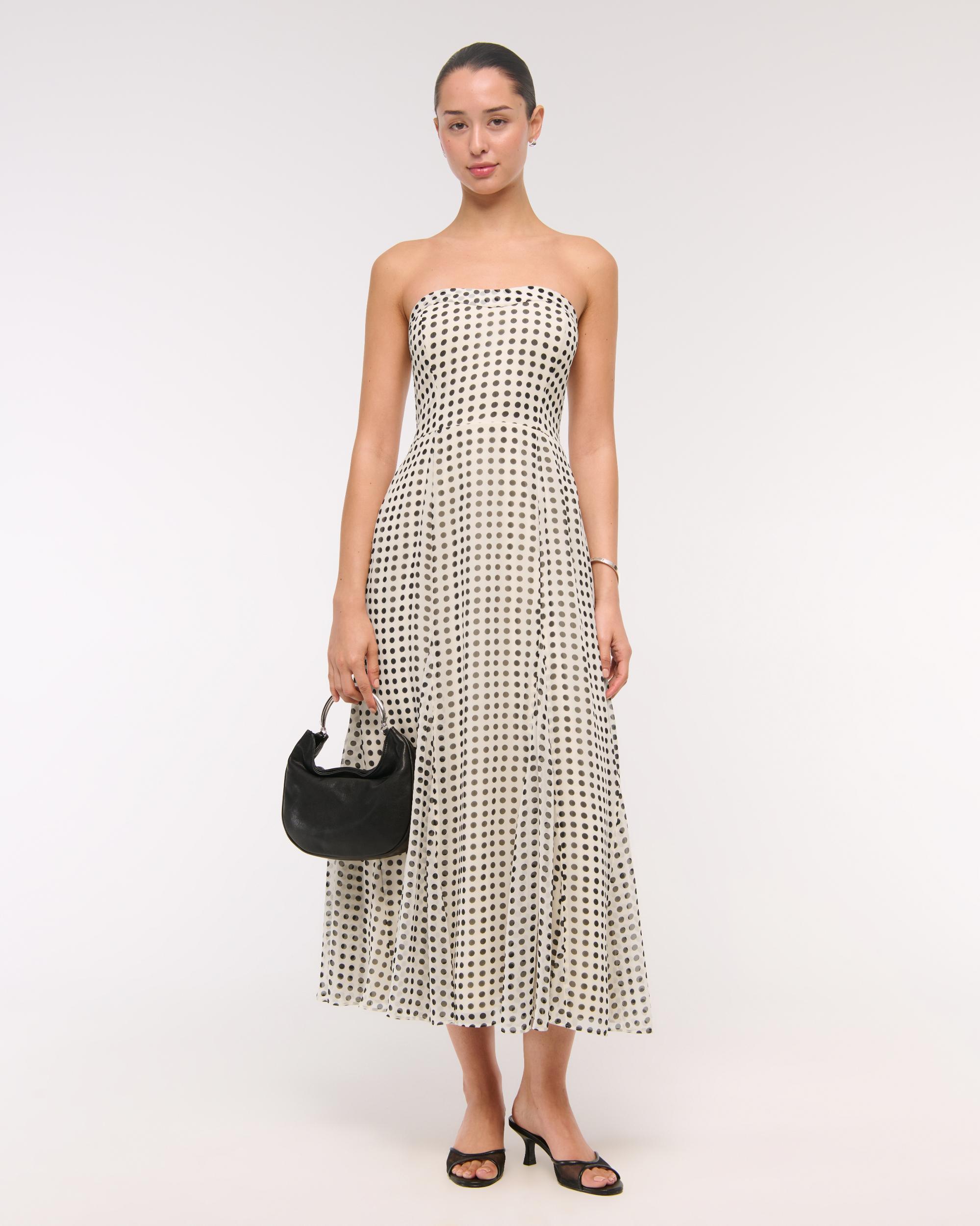 The A&F Camille Strapless Godet Midi Dress Product Image